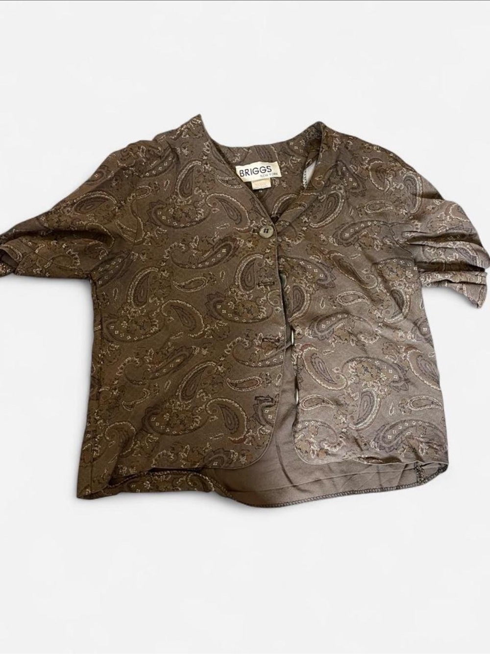 Briggs New York Brown Paisley Short Sleeve Button Front Blouse